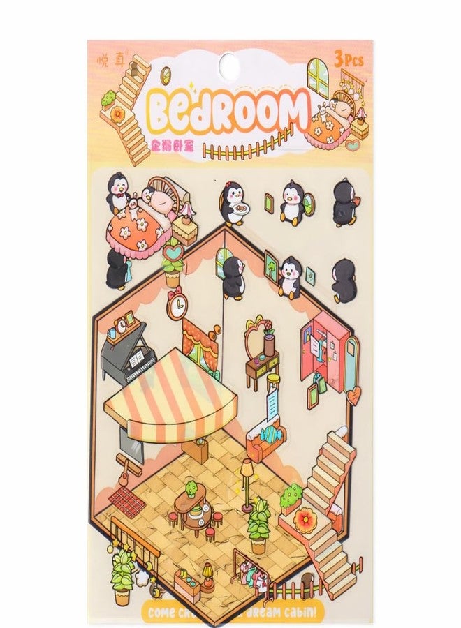 Palap TruGyft® DIY 3D House Stickers Pack of 4 with Tweezer - Cute Cartoon Scene Kits for Kids Small - Dream House-Coffe Shop, Panda Sweet Shop, Child Like, Penguin Bedroom - Image 4